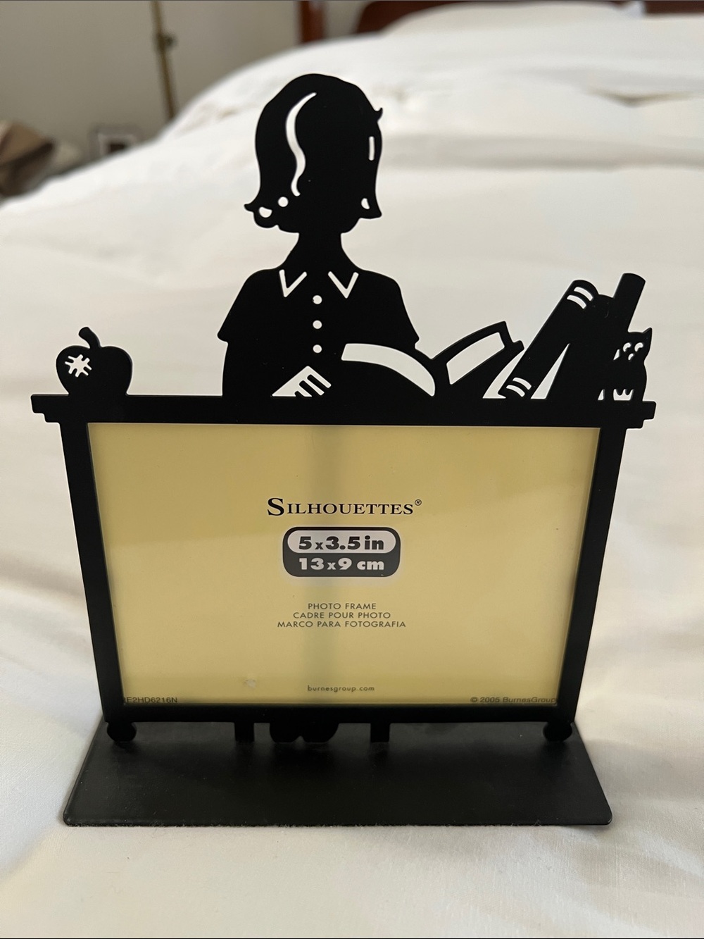 Silhouette Black Teacher Desk Photo Frame with Book & Apple Motif